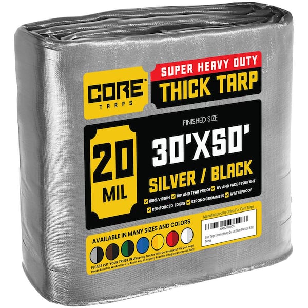 CORE TARPS 30 ft. x 50 ft. Silver/Black 20 Mil Heavy Duty Polyethylene Tarp, Waterproof, UV Resistant, Rip and Tear Proof