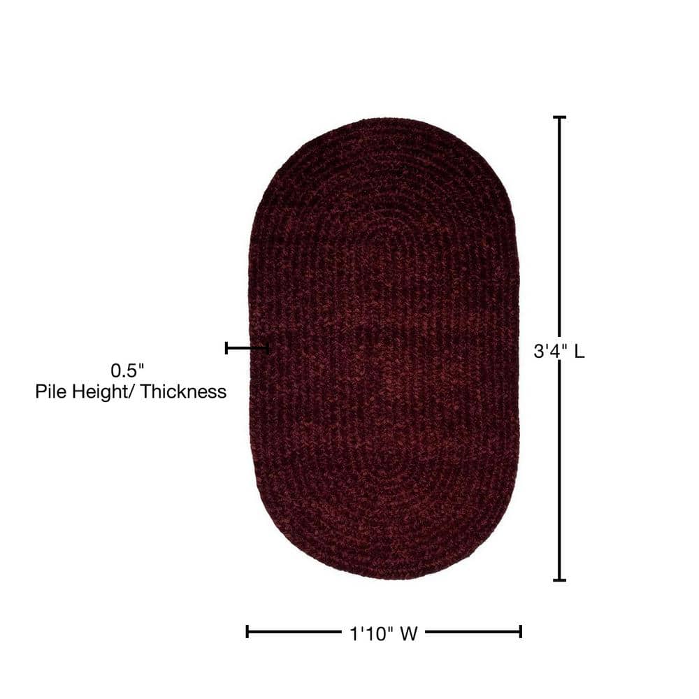 Burgundy Oval Braided Synthetic Reversible Utility Rug, 22" x 40"