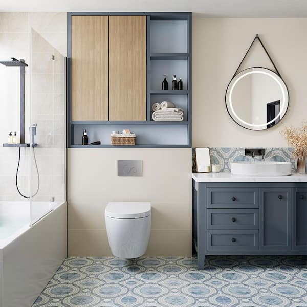 1.1/1.6 GPF Dual Flush Elongated Wall Hung Toilet Combo in White with Concealed In-Wall Toilet Tank, Flush Plate