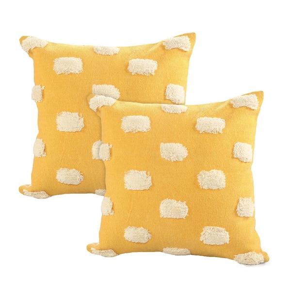 Unbranded Jane Yellow Pom-Pom 100% Cotton 20 in. x 20 in. Indoor Throw Pillow (Set of 2)