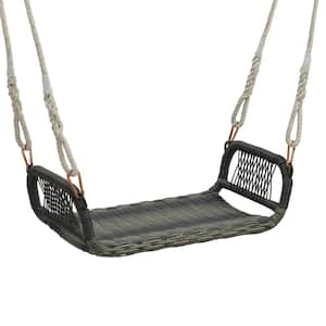 1-Person Wicker Outdoor Porch Swing Single Rattan Swing Chair Bench with Hanging Hemp Ropes