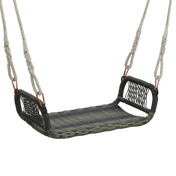 Gymax 1-Person Wicker Outdoor Porch Swing Single Rattan Swing Chair Bench with Hanging Hemp Ropes