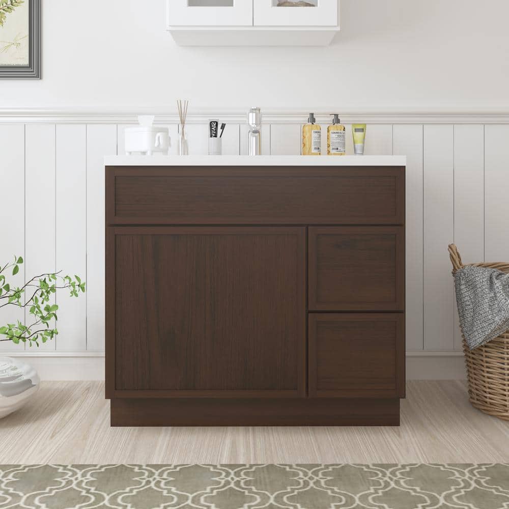 36 in. W x 21 in. D x 32.5 in. H 2-Right Drawers Bath Vanity Cabinet without Top in Brown (Unassembled) price history on PriceWatchPro