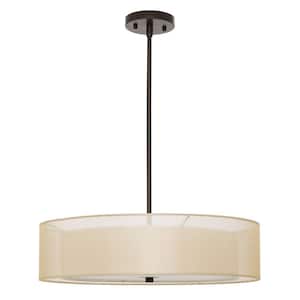 3-Light Brushed Nickel Double Drum Pendant with Outer Organza Shade