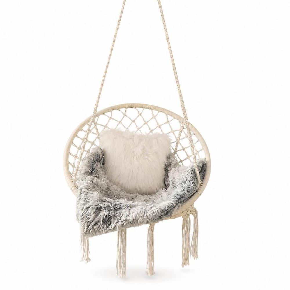 Cotton Rope Hanging Chair Swing Kit with Lights and Hardware for Patio, Deck, Garden, Bedroom, Cushion Not Included