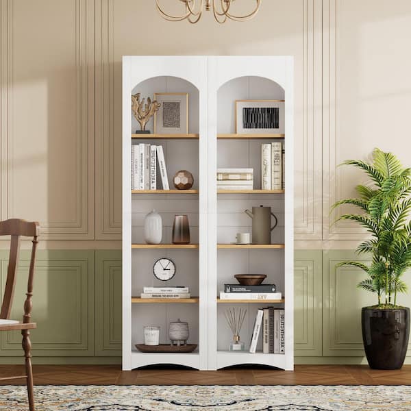72 in. Tall Wood 5-shelves Bookcase with Storage Cabinet and Adjustable Shelves in White
