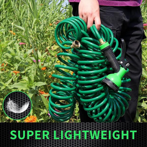 GardenJoy 3/4 in. x 50 ft. Standard-Duty Coil Garden Hose with 10-Function Green Sprayer
