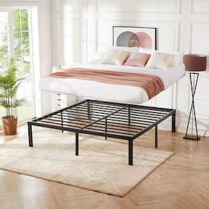 Tall Bed Frames Black, Metal Frame King Platform Bed With Heavy Duty Platform and Steel Slat, Easy Assembly, Noise Free