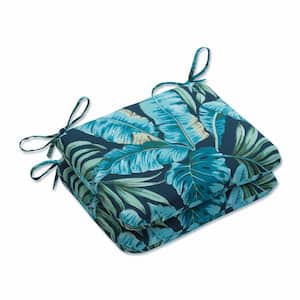 Floral 18.5 in. x 15.5 in. Outdoor Dining Chair Cushion in Blue/Green Tortola (Set of 2)