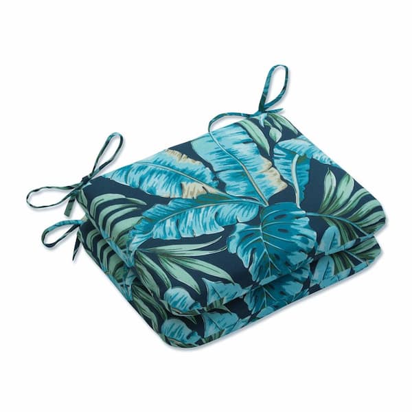 Pillow Perfect Floral 18.5 in. x 15.5 in. Outdoor Dining Chair Cushion in Blue/Green Tortola (Set of 2)