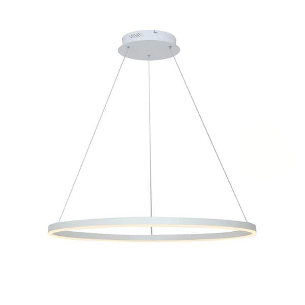 UMEILUCE 1-Light 32 in. Dimmable Integrated LED White Circle Ceiling Chandelier for Living Room Bedroom Dining Room