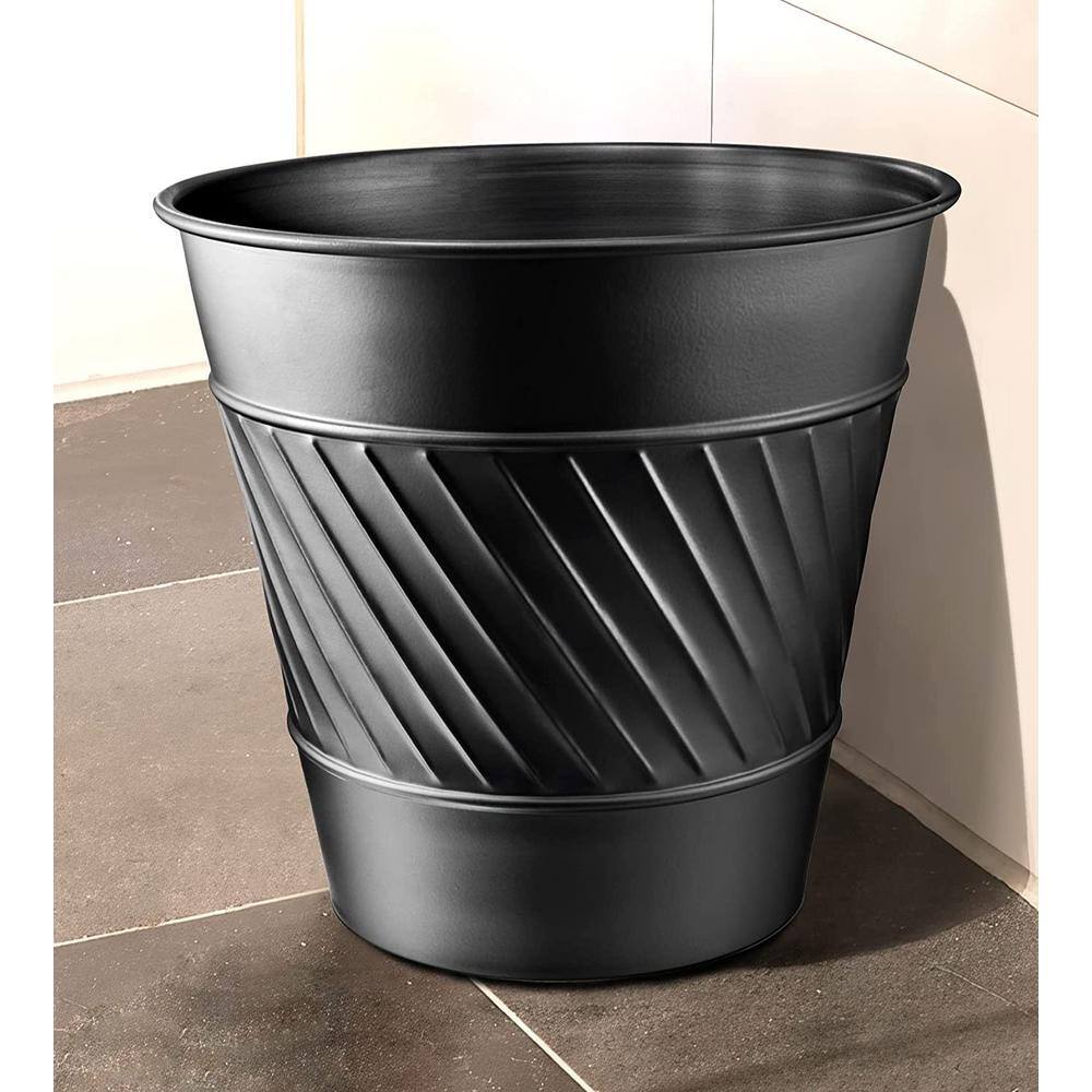 Embossed Black Metal Round Waste Basket