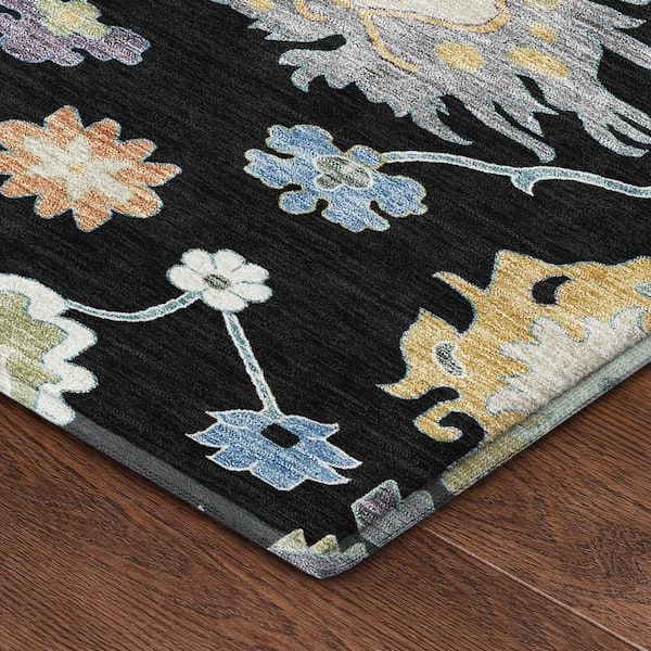 Mayfield Premium Machine Washable Abstract AMF2532 Black 2 ft. x 3 ft. Accent Rug