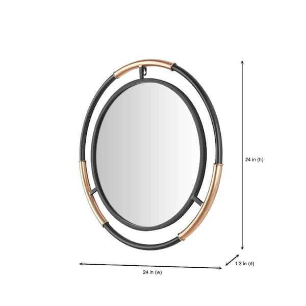 Medium Round Black and Gold Modern Accent Mirror