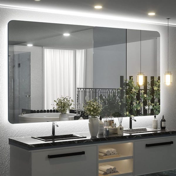 36 in. W x 60 in. H Rectangular Frameless LED Adjustable Backlit Anti-Fog Wall Mirror Bathroom Vanity Mirror