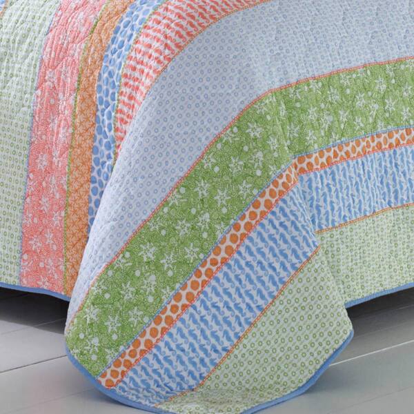 Poppy & Fritz Charlie 2-Piece Blue Striped Cotton Twin Quilt Set 220816 -  The Home Depot