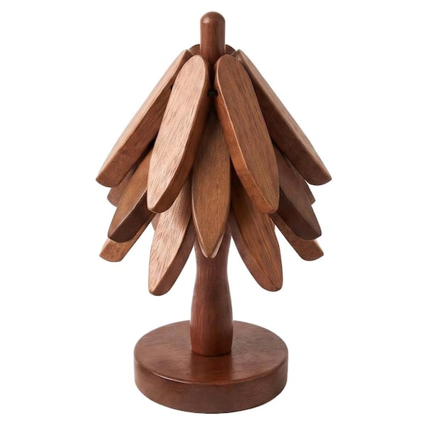Walnut Wood Tree Trivet Set for Hot Dishes, 3-Piece Christmas Tree Coaster Stand