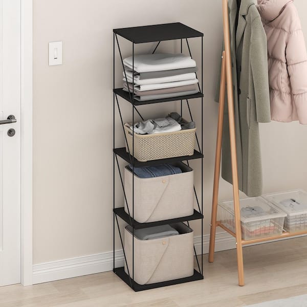 Furinno Besi 51.89 in. Tall Americano Wood 5-Shelf Etagere Bookcase with Metal Frame