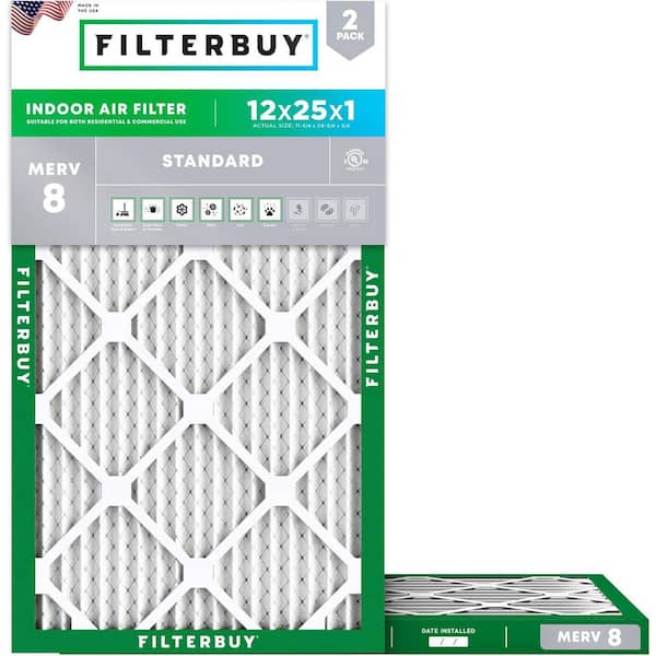 12 in. x 25 in. x 1 in. MERV 8 (FPR 5) Dust Defense Pleated HVAC AC Furnace Air Filters Replacement (2-Pack)