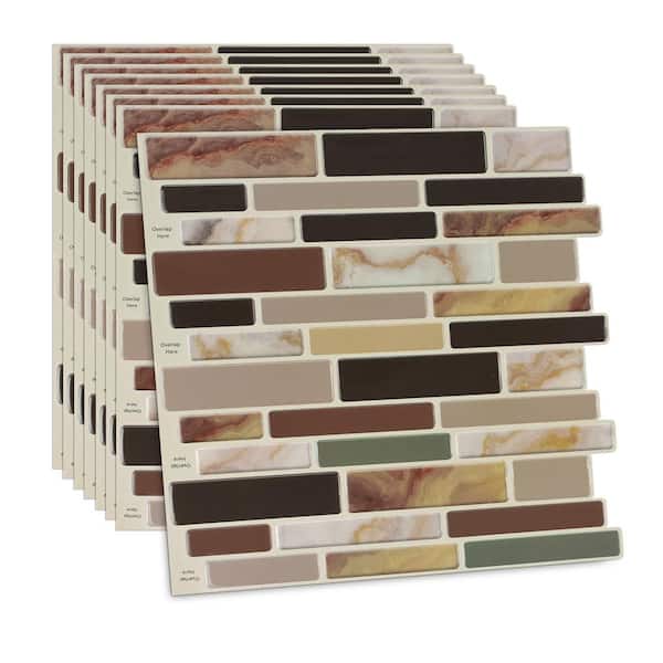 null Brown 12 in. x 12 in. x 0.04 in. Vinyl Peel and Stick Backsplash Tile for Kitchen (Cover 10 sq. ft.)