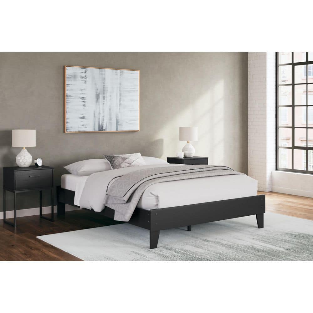 Matte Black Queen Platform Bed with Storage Drawers