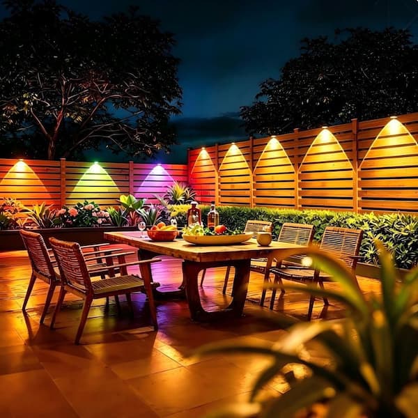 RGBIC Pro 8-Light 50 ft. Outdoor Plug-in Integrated LED Puck String-Light, Dual Head Fence Light with Remote/App Control