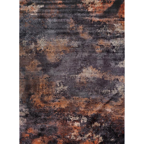 Beverly Rug Ocean Abstract Black 8 ft. x 10 ft. Non-Slip Rubber Back Indoor Area Rug
