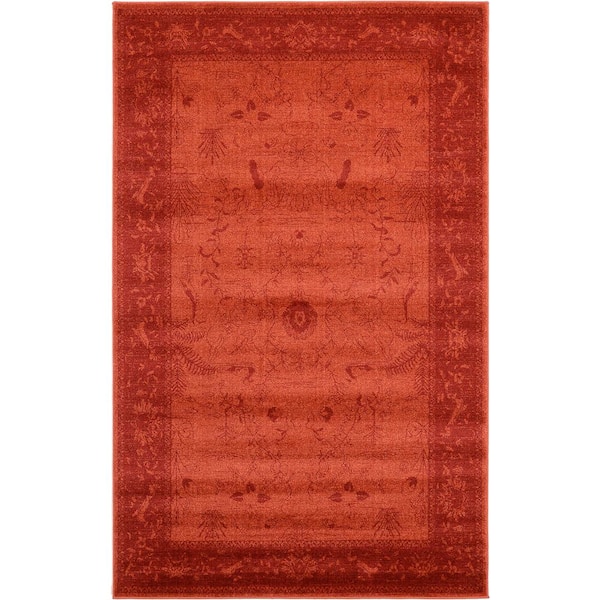 Unique Loom La Jolla Floral Orange 5' 0 x 8' 0 Area Rug