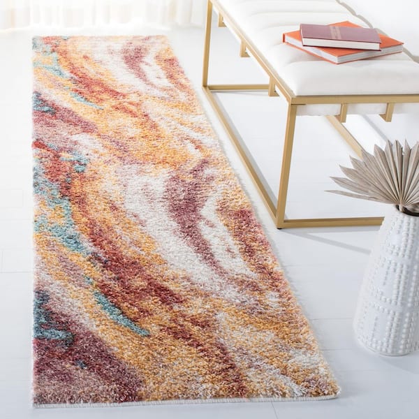 Calista 2 ft. x 5 ft. Gold/Aqua Abstract Multicolor Runner Rug