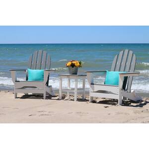 Icon White and Driftwood Plastic Folding Adirondack Chair with Side Table (2-Pack)