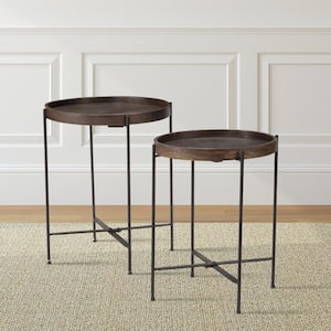 Capri Brown Round Accent Tables with Mango wood with Iron Base (Set of 2)