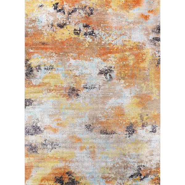 Beverly Rug Ocean Abstract Orange 8 ft. x 10 ft. Non-Slip Rubber Back Indoor Area Rug