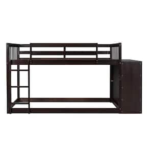 Espresso Twin Over Twin Wood Frame Bunk Bed with 4-Drawers and 3-Shelves Twin Wood Kids Bunk Bed with Storage