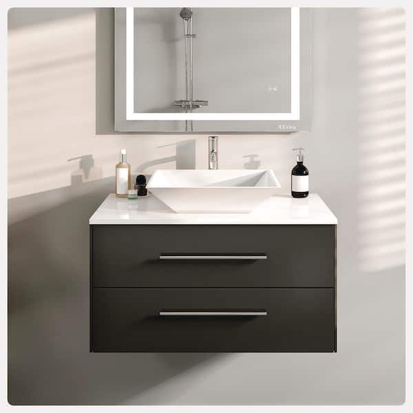 Eviva Totti Wave 30 in. W x 21 in. D x 22 in. H Bathroom Vanity in Espresso with White Glassos Top with White Sink