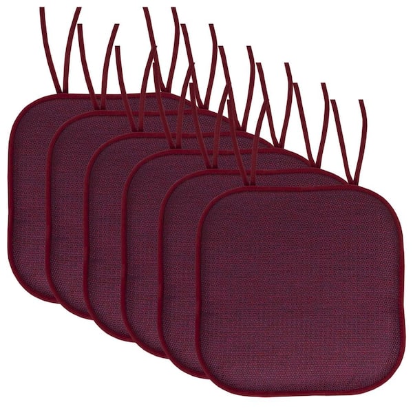 Sweet Home Collection Cameron Square Memory Foam 16 in.x16 in. Non-Slip Back, Chair Cushion with Ties (6-Pack), Wine