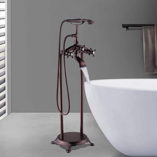 3-Handle Floor Mount Claw Foot Freestanding Tub Faucet with Hand Shower in. Oil Rubbed Bronze