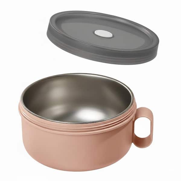 Microwave Ramen Bowl Set Pink Food Grade PP Stainless Steel Liner Easy Clean Lid Vent Multiuse Noodle Cooker