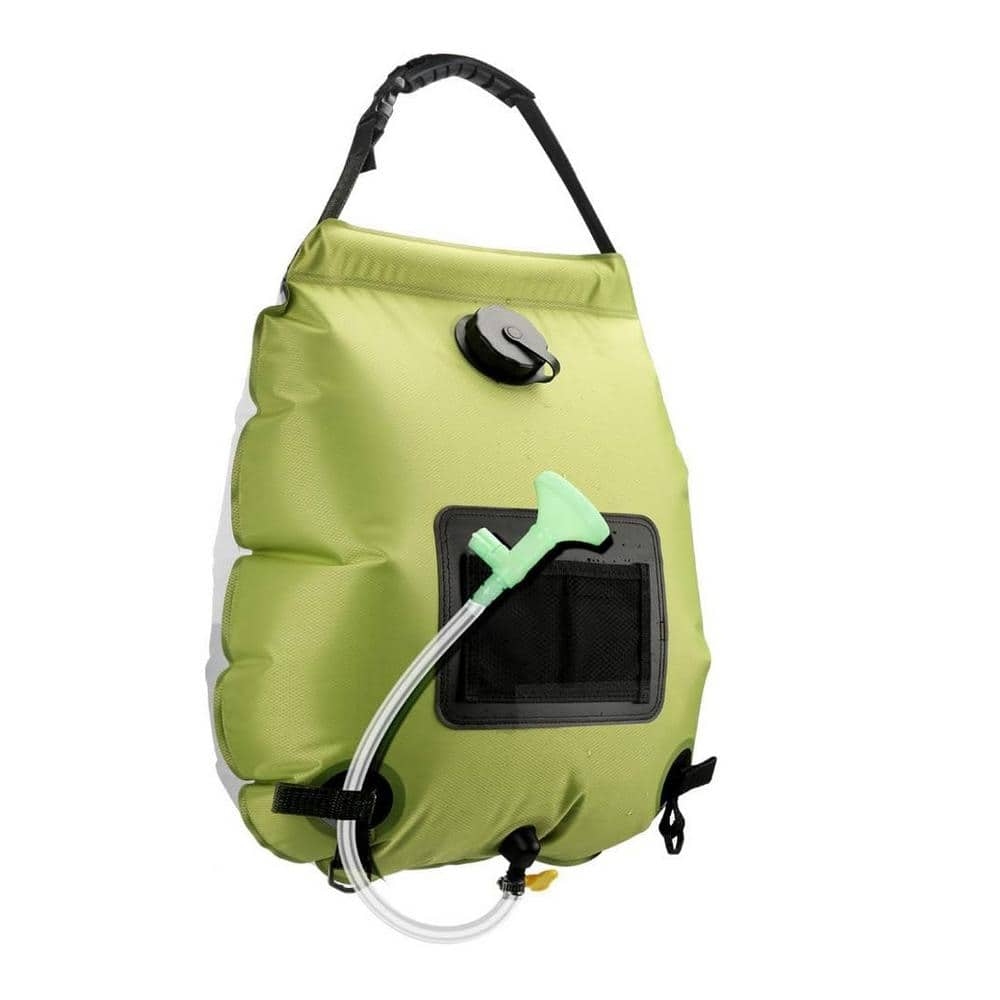 Solar Shower Bag 5-Gallon Solar Heating Camping Shower Bag with Removable Hose and On-Off Shower Head in Grass Green -  ITOPFOX, H2PH007OT060