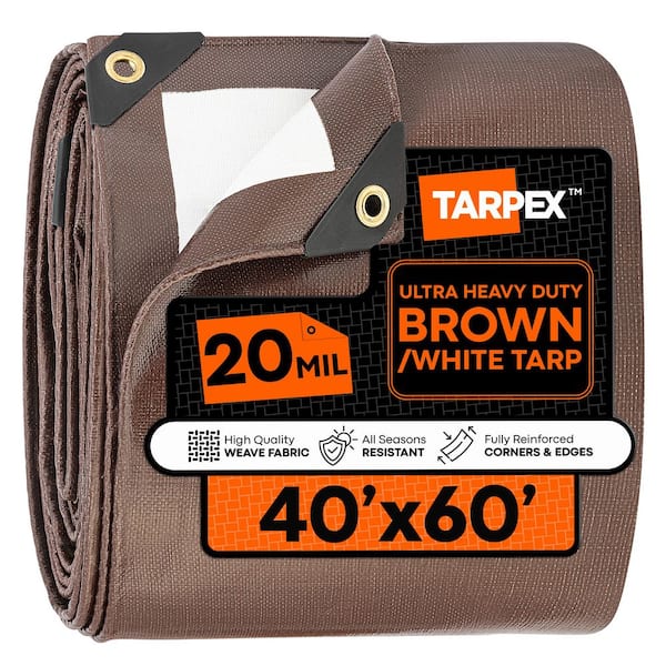 20 Mil Ultra Heavy-Duty Polyethylene Tarp 40 ft. x 60 ft. Multi-Purpose Brown and White Protective Cover