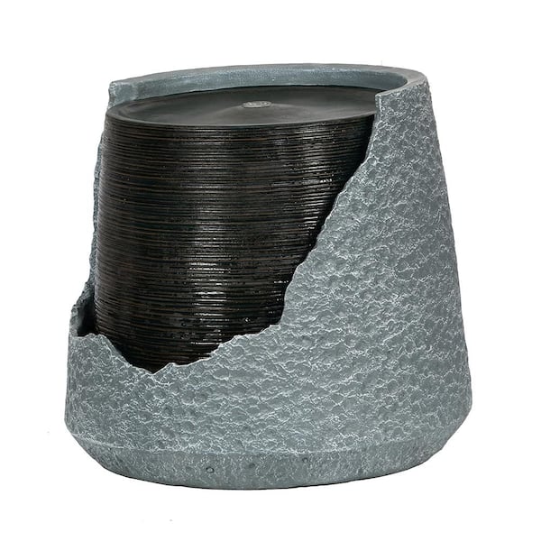 canadine 20 in. x 20 in. x 18 in. Outdoor Polyresin Water Cascade Fountain Unique Broken Urn Fountain with Light