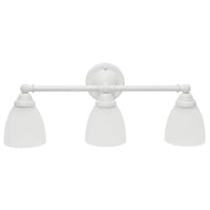 25 in. White Classic 3-Light Metal Bar and Frosted Cone Shape Glass Shades Decorative Wall Mounted Vanity Light