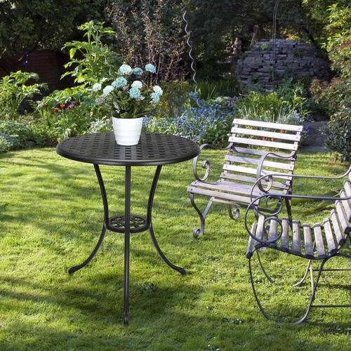 Outdoor Bar Table with Umbrella Hole Cast Aluminum Patio