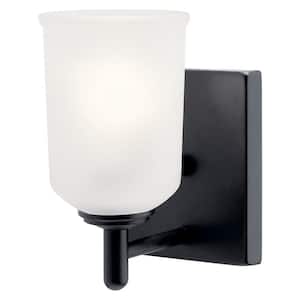 Shailene 1-Light Black Bathroom Indoor Wall Sconce Light with Satin Etched Glass Shade