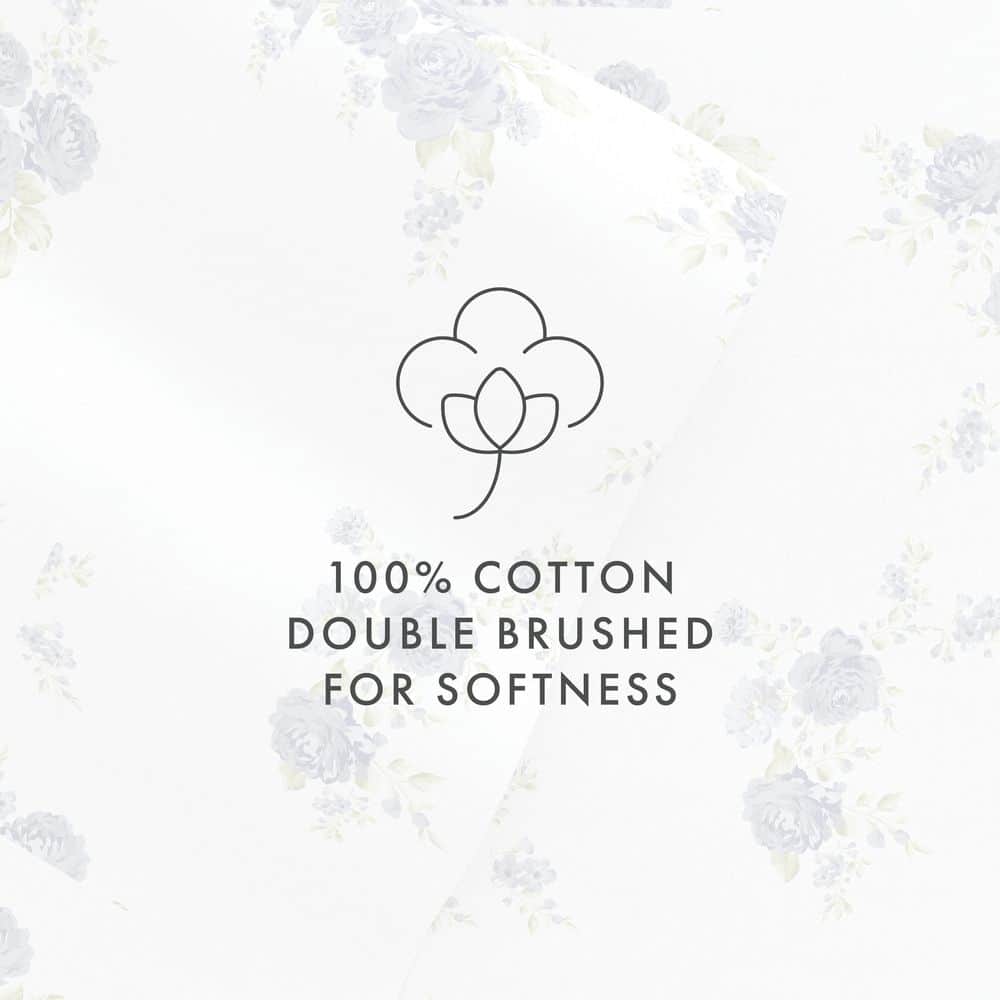 Light Blue Floral Cotton Flannel Queen Sheet Set