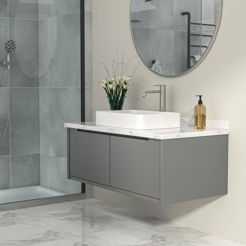 White Rectangular Ceramic Vessel Sink for Bathroom, 24" x 16"