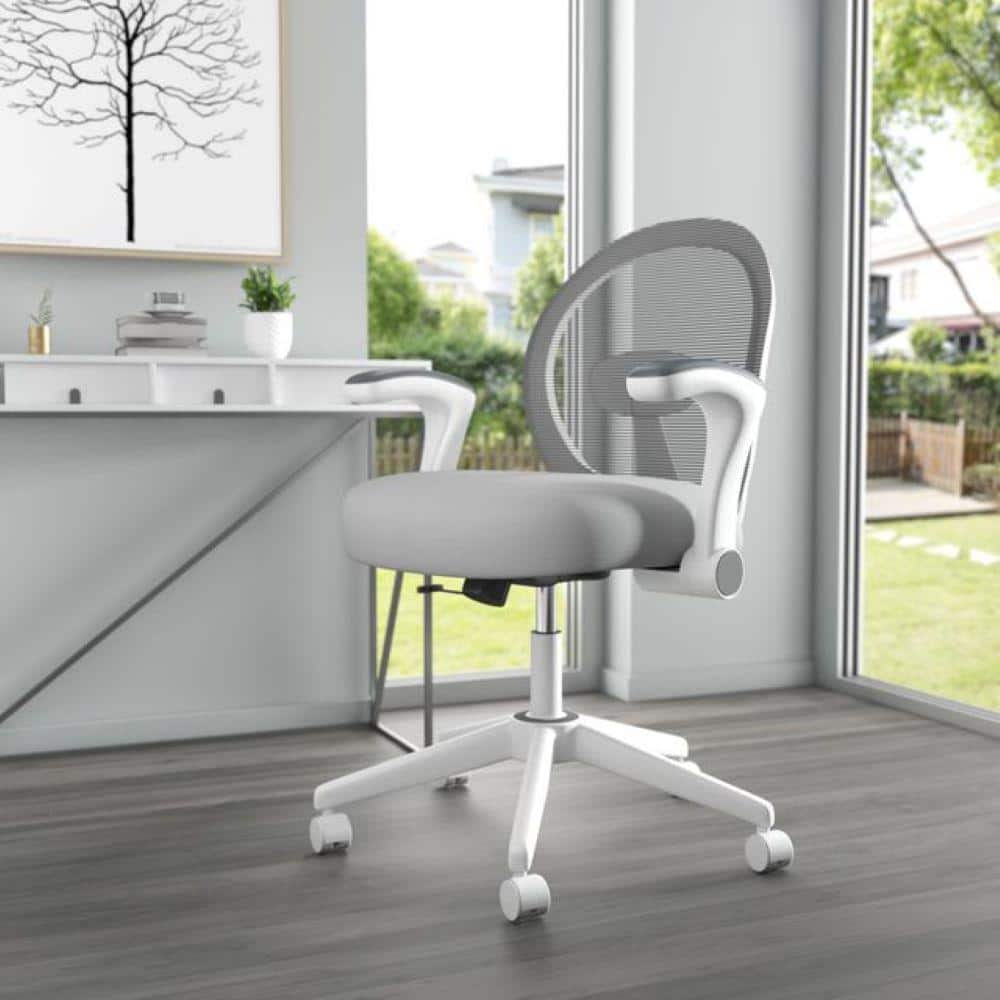 Grey Mesh and Fabric Task Chair with Adjustable Arms
