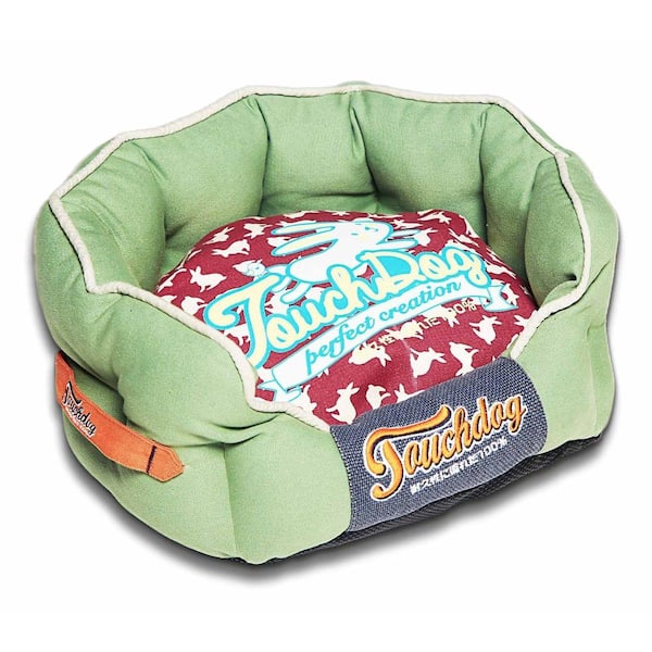 Touchdog Large Olive Green and Champaign Red Bed