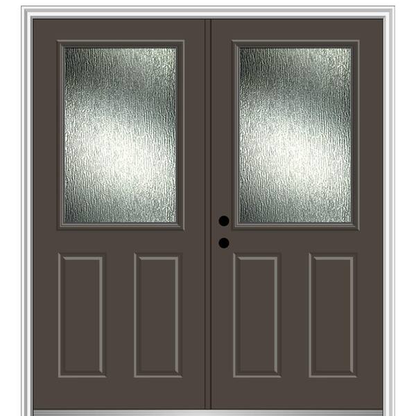 MMI Door Rain Glass 68 in. x 80 in. Right-Hand Inswing 1/2 Lite 2-Panel Painted Brown Prehung Front Door on 6-9/16 in. Frame