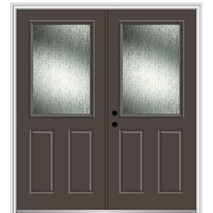68 in. x 80 in. Right-Hand Inswing Rain Glass Brown Fiberglass Prehung Front Door on 4-9/16 in. Frame