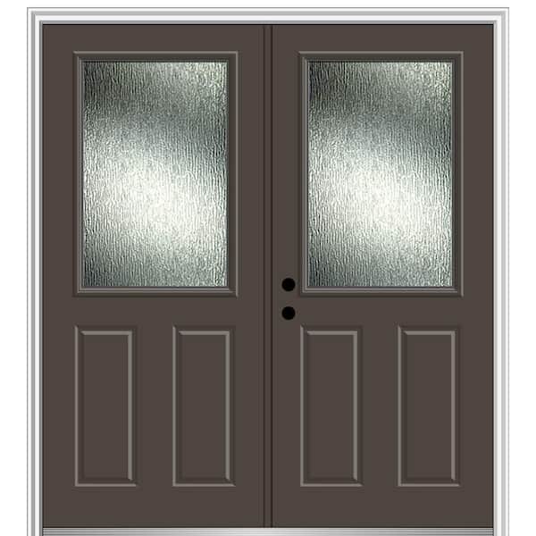 MMI Door Rain Glass 72 in. x 80 in. Right-Hand Inswing Brown Fiberglass Prehung Front Door on 4-9/16 in. Frame